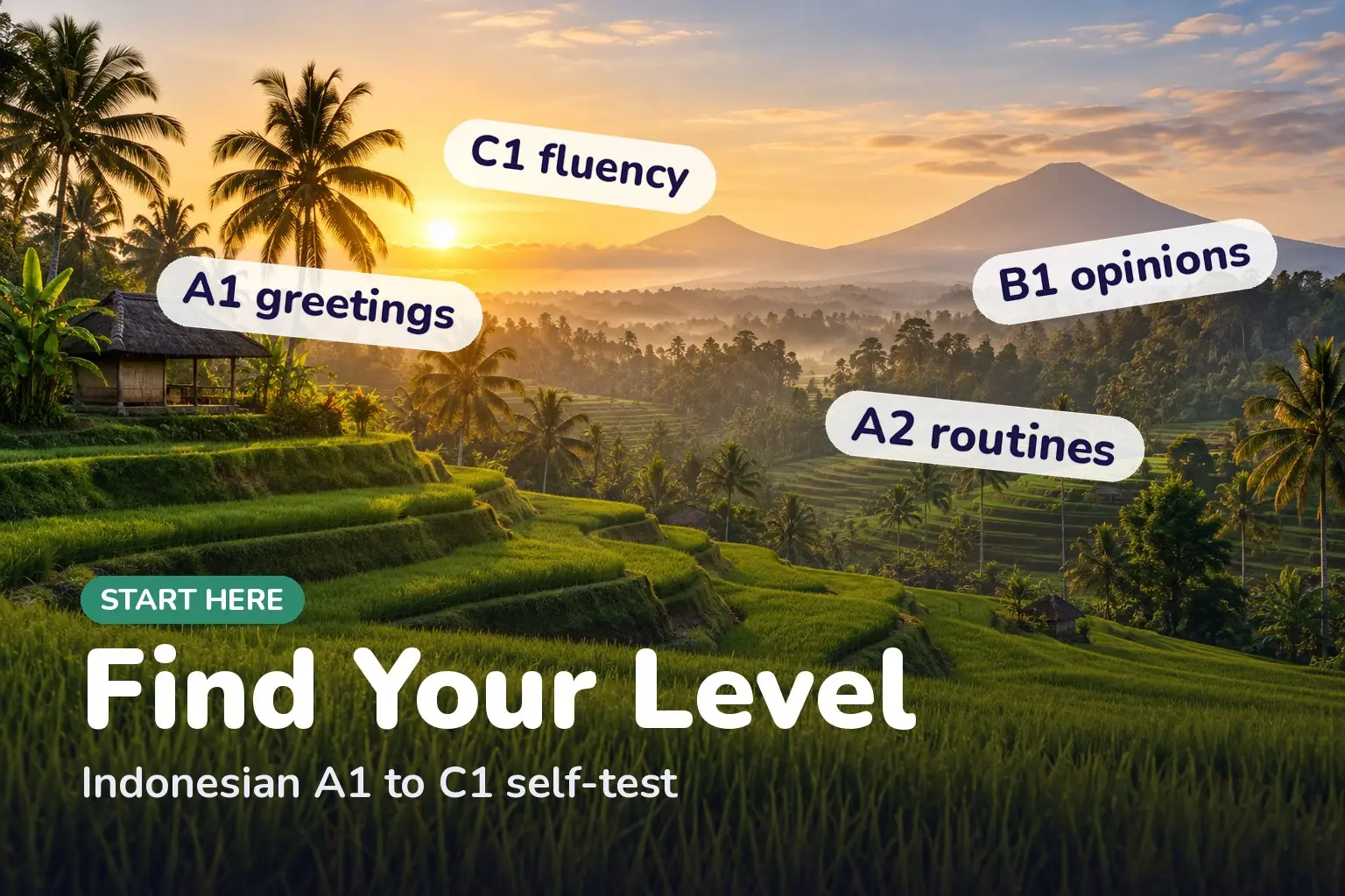 Cover: Indonesian level self-test from A1 to C1, a checklist to find your starting point
