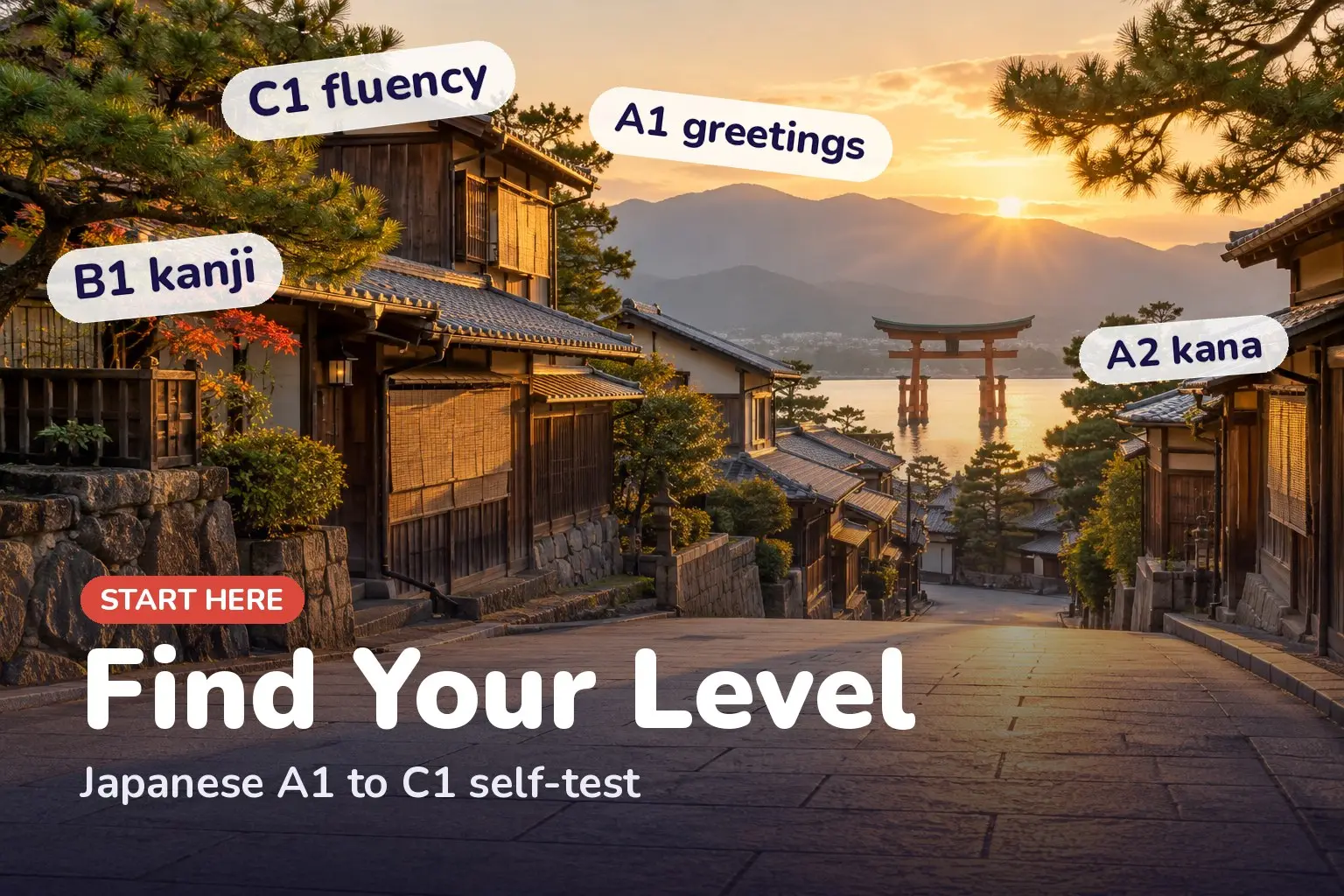 Cover: Japanese level self-test from A1 to C1, a checklist to find your starting point
